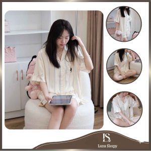Luna Sleepy Bộ ngủ lụa latin form rộng Vàng Gà Con