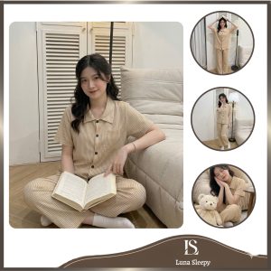 Luna Sleepy Bộ ngủ chất đũi mây mềm form rộng họa tiết sọc