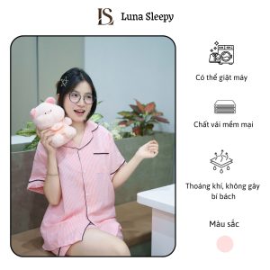 Bộ đồ ngủ nữ ngắn tay Luna Sleepy Sọc hồng pastel trẻ trung LS11