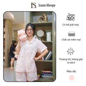 Bộ đồ ngủ nữ ngắn tay Luna Sleepy Họa tiết Kitty bánh sinh nhật LS15