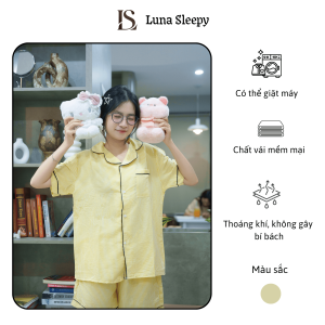 Bộ đồ ngủ nữ ngắn tay vàng sọc Luna Sleepy LS12