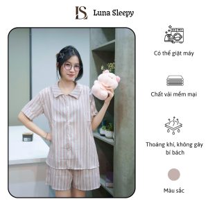 Đồ Ngủ Nữ Pijama Hồng Sọc Đỏ