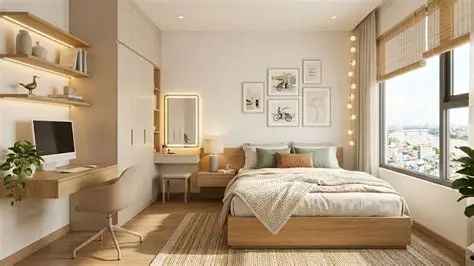 Phòng ngủ thư giãn màu kem đẹp